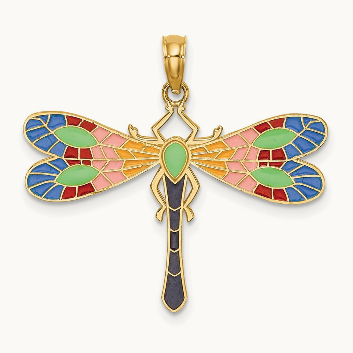 Multi Color Enamel Dragonfly Charm, 14K