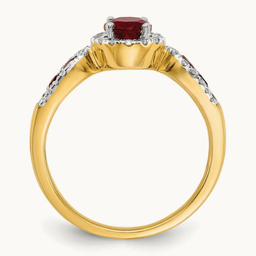 Oval Created Ruby Ring, 0.25 ct tw Lab-Grown Diamond — 14K Yellow Gold