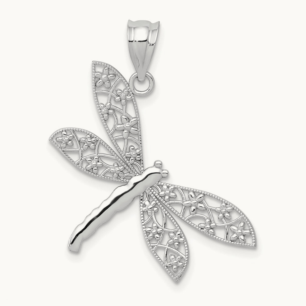 Filigree Dragonfly Pendant — 14K White Gold