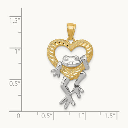 D/C Frog in Heart Pendant, 14K with Rhodium