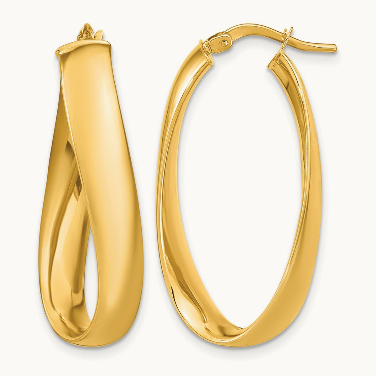 Twisted Oval Hoop Earrings, 6mm, 14K
