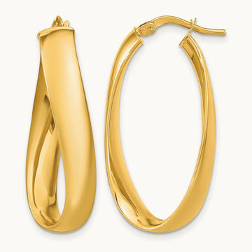 Twisted Oval Hoop Earrings, 6mm, 14K