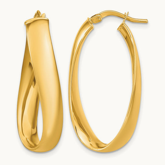 Twisted Oval Hoop Earrings, 6mm, 14K