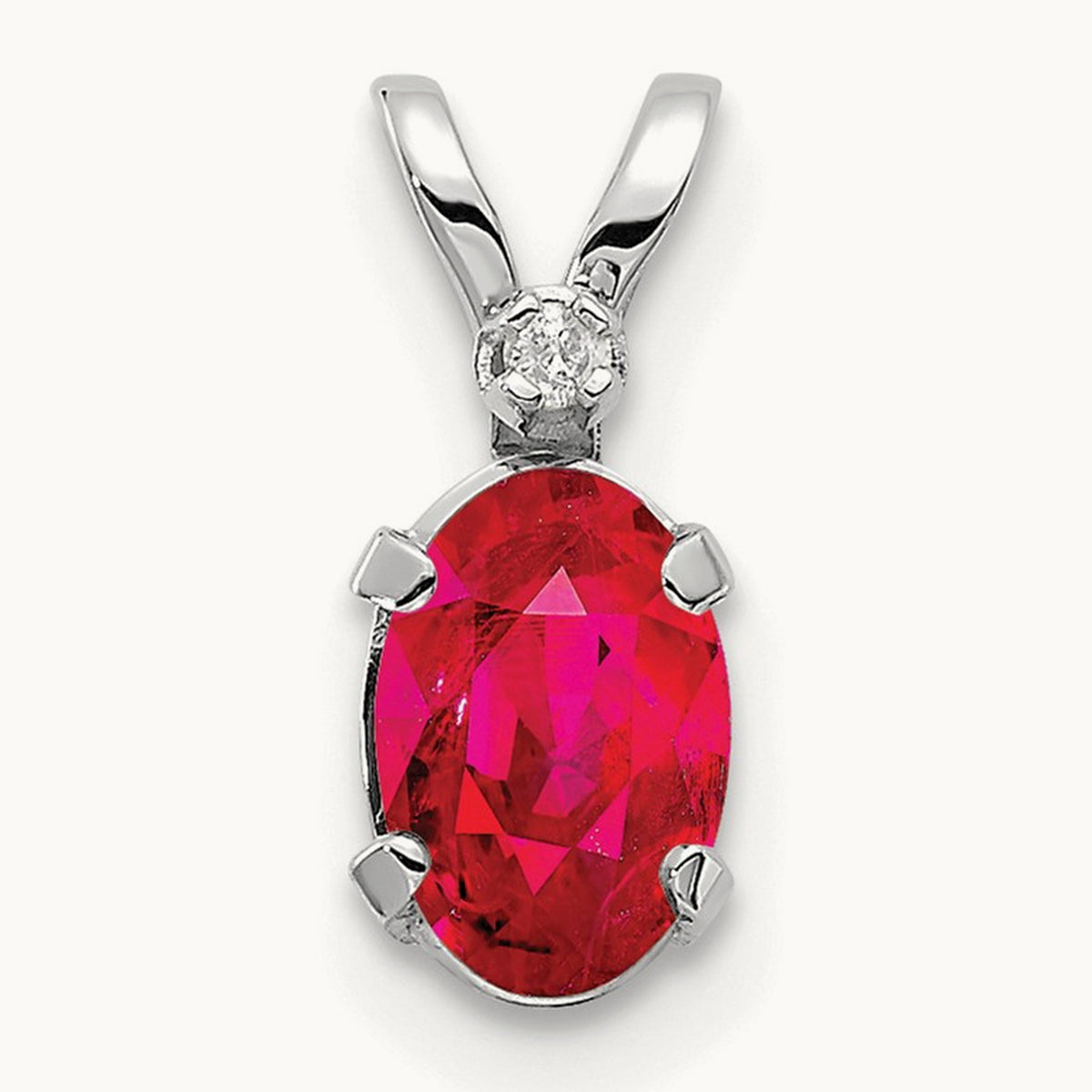 Diamond & Ruby Birthstone Pendant — 14K White Gold