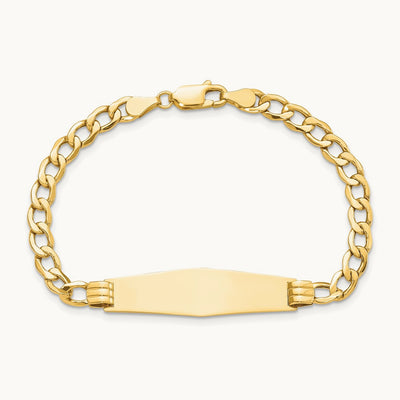 Polished Semi-Solid Soft Diamond Shape Cuban ID Bracelet, 14K
