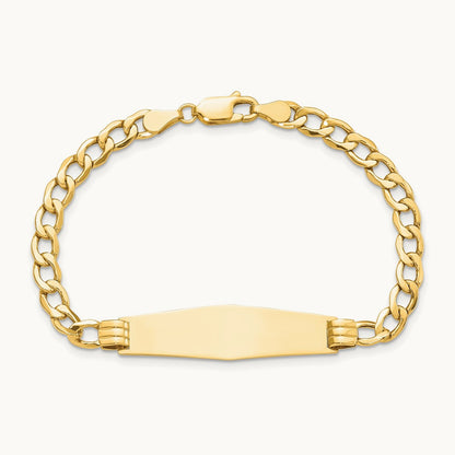 Polished Semi-Solid Soft Diamond Shape Cuban ID Bracelet, 14K