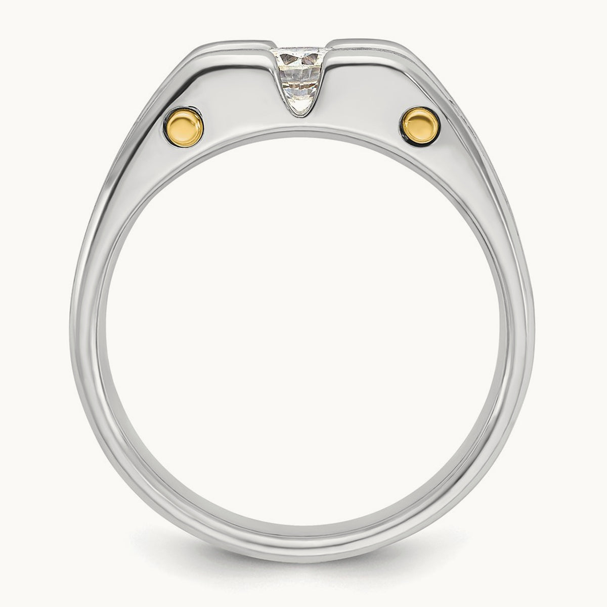 14ktt IBGoodman Men's Polished Satin & Cut-Out 3-Stone Diamond Ring
