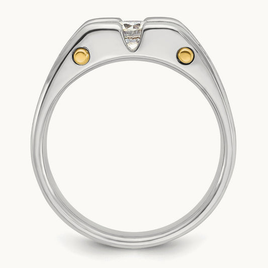 14ktt IBGoodman Men's Polished Satin & Cut-Out 3-Stone Diamond Ring