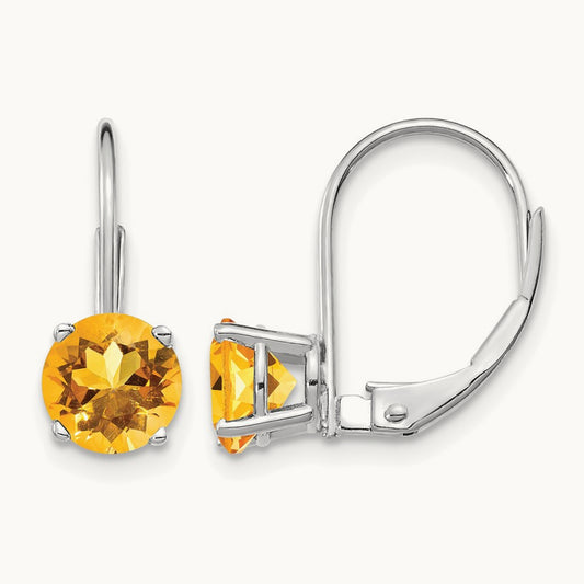 Citrine Leverback Earrings, 6mm, 14K White Gold
