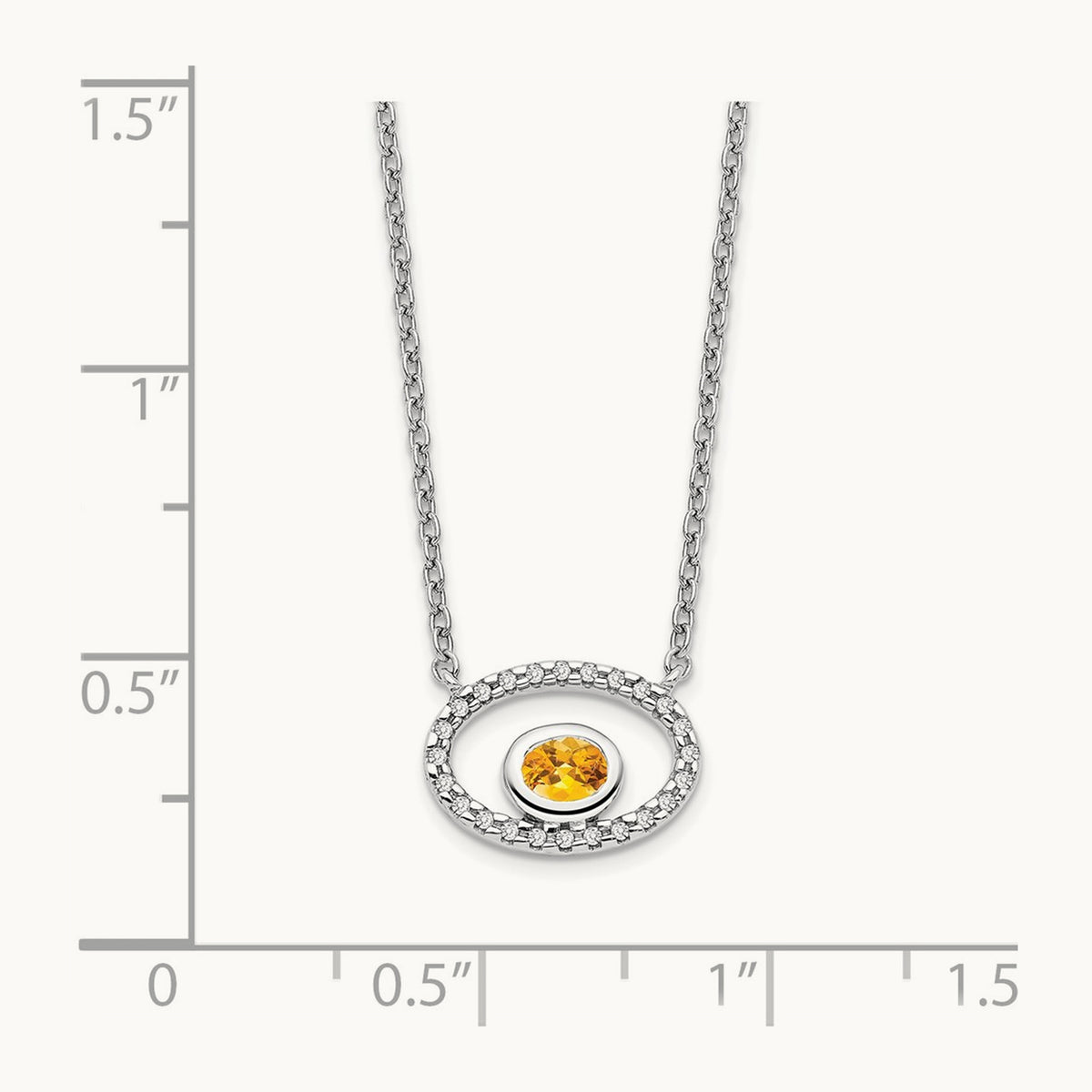 Oval Citrine and Diamond 18in. Necklace, 14K White Gold