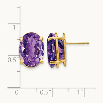 14x10mm Oval Amethyst Earrings, 14K