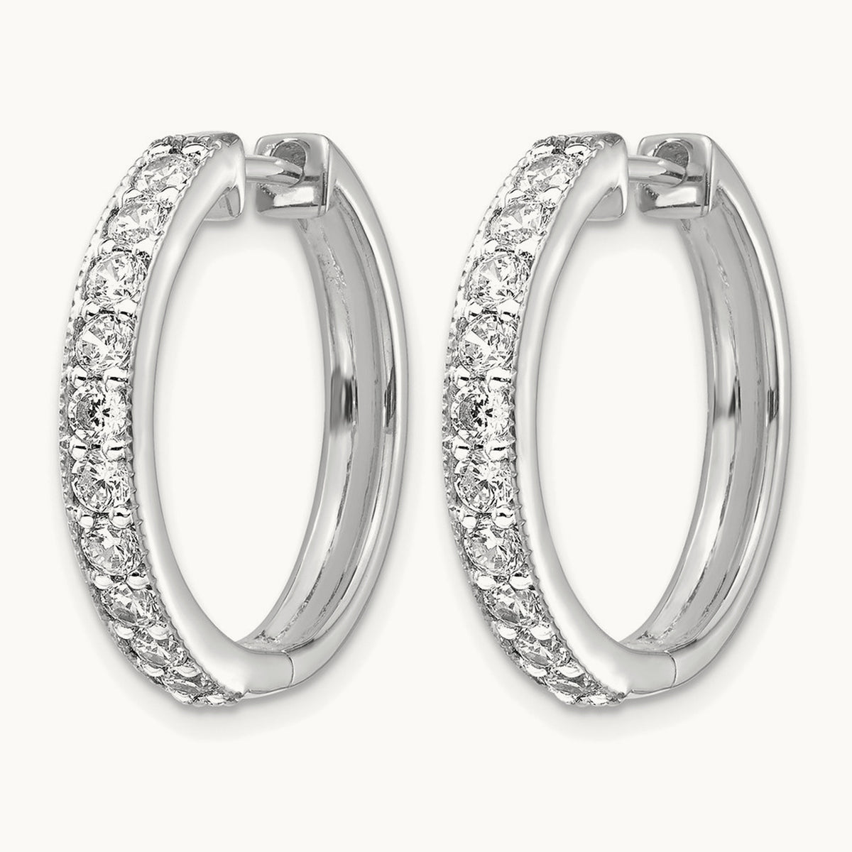 Diamond Milgrain Hinged Hoop Earrings — 14K White Gold