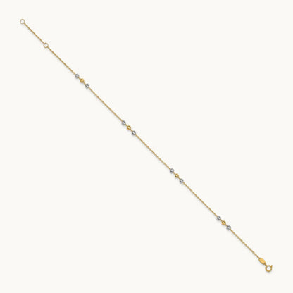 Polished Diamond-cut Beaded 9in Plus 1 in ext. Anklet, 14K Two-tone