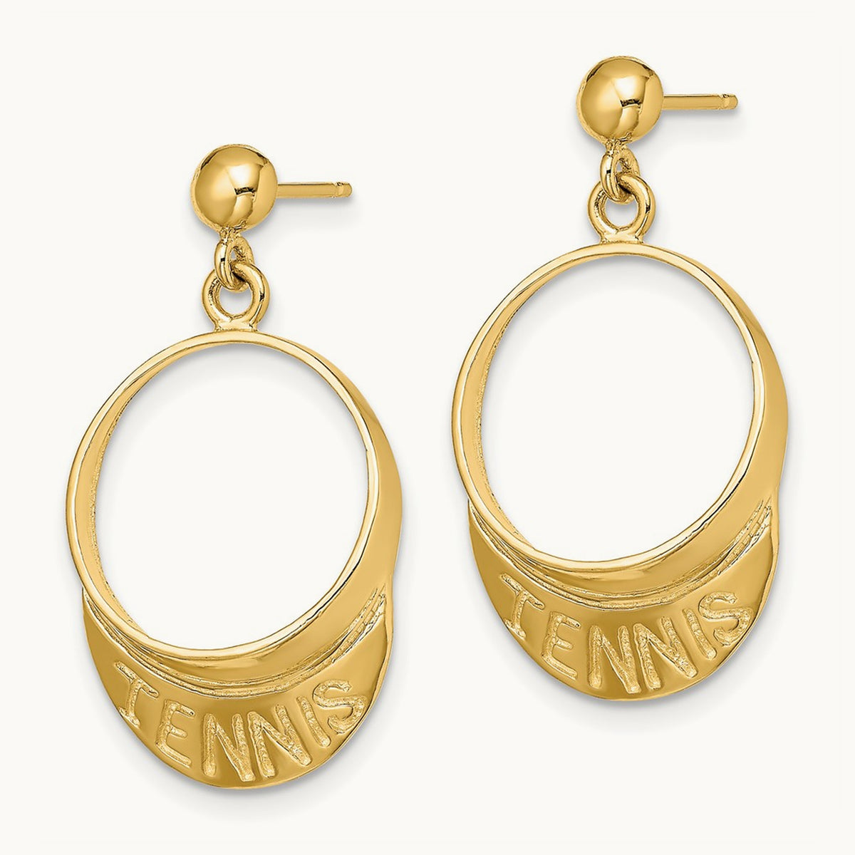 3-D Tennis Visor Dangle Post Earrings, 14K