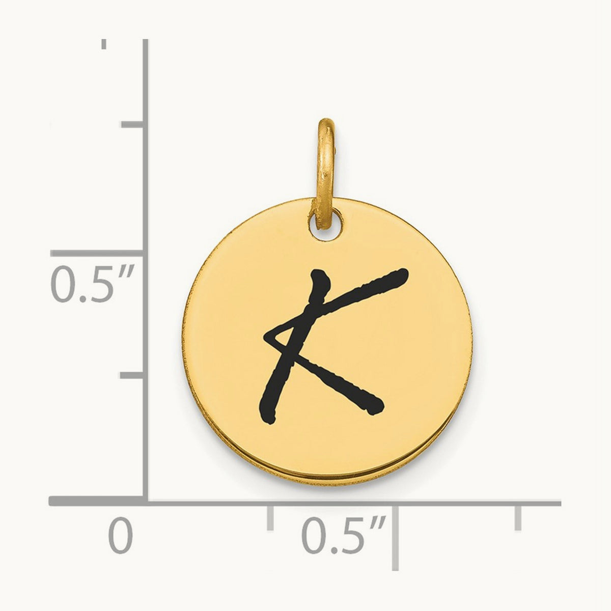 Polished Black Enamel Initial Disk Charm — 14K Yellow Gold, K