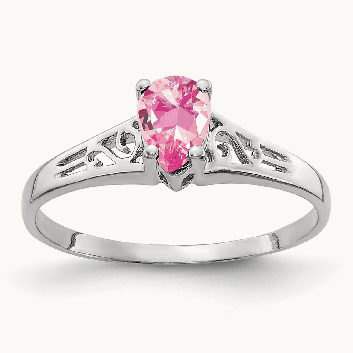 6x4mm Pear Pink Tourmaline ring, 14K White Gold