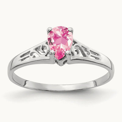 6x4mm Pear Pink Tourmaline ring, 14K White Gold