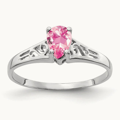 6x4mm Pear Pink Tourmaline ring, 14K White Gold