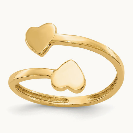 Double Heart Toe Ring, 14K
