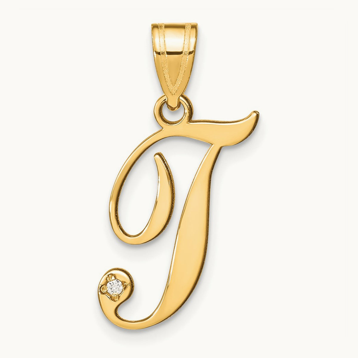 Script Initial Pendant with Diamond — T