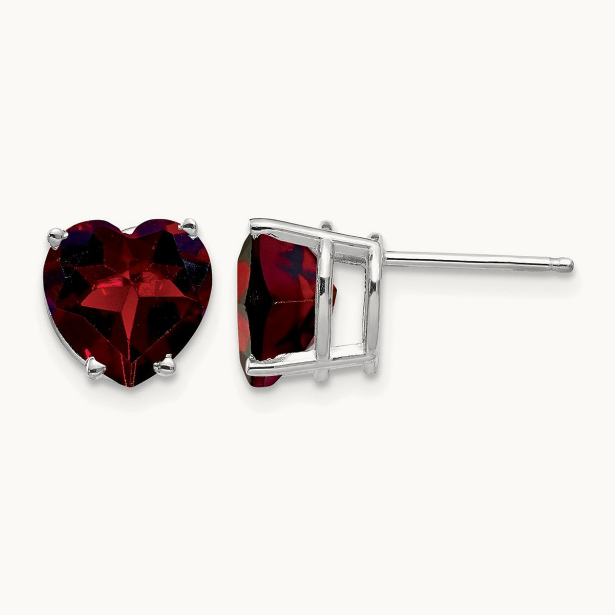 Heart Garnet earring, 8mm, 14K White Gold