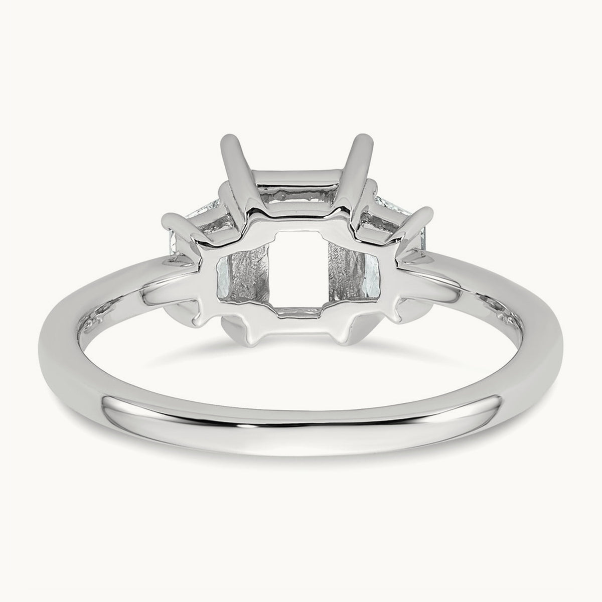 Trapezoid Radiant Semi-Mount Engagement Ring — 14K White Gold, 3/8 ct, 7