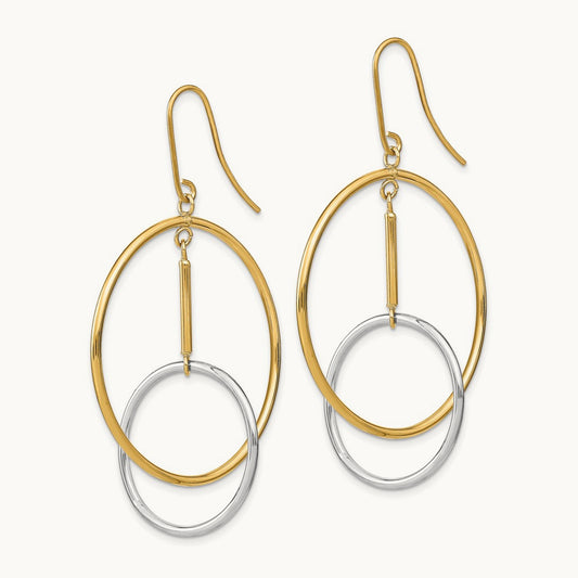 Double Circle & Bar Dangle Earrings, 14K Two-tone