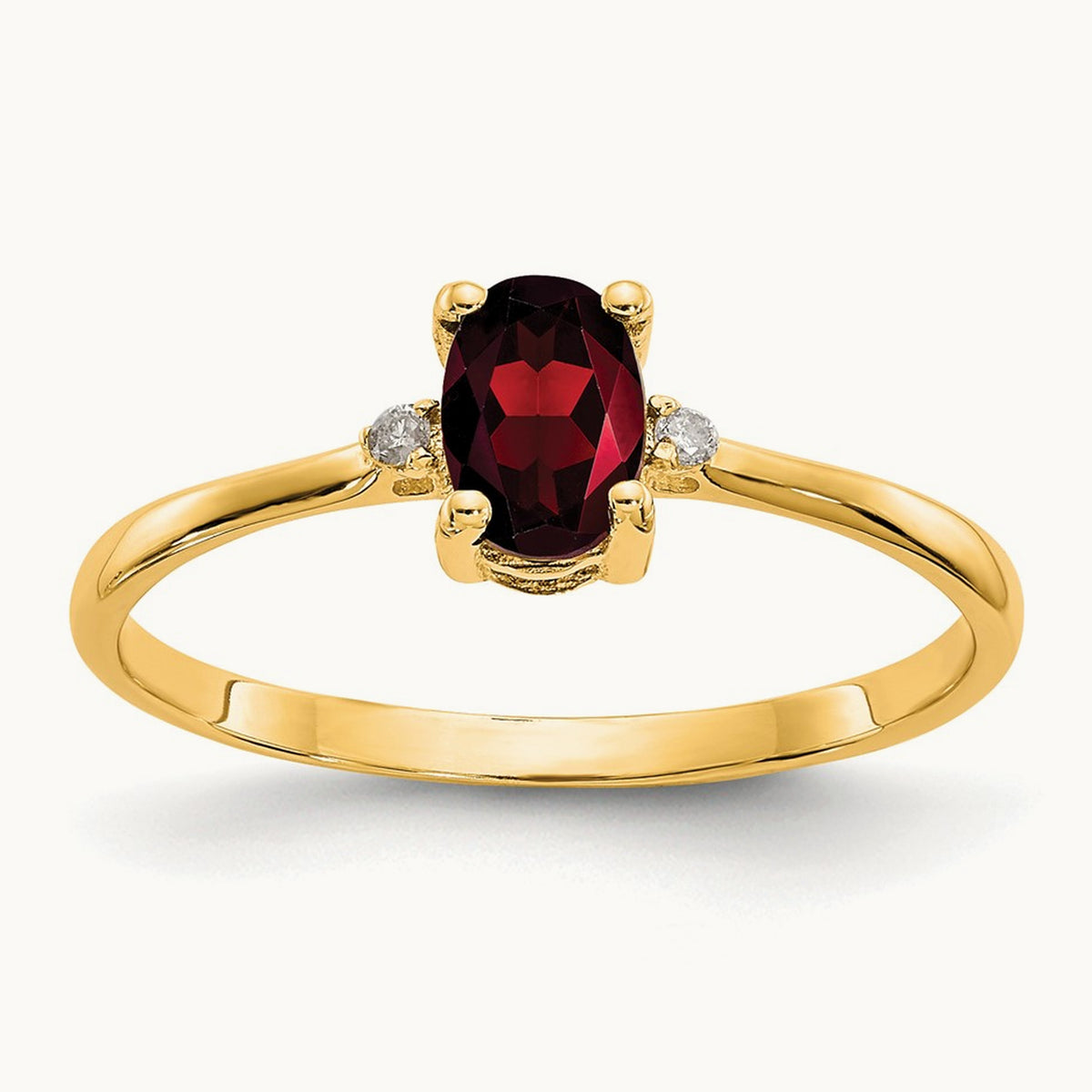 Diamond & Garnet Birthstone Ring — 14K Yellow Gold, 6