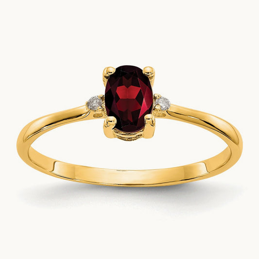 Diamond & Garnet Birthstone Ring — 14K Yellow Gold, 6