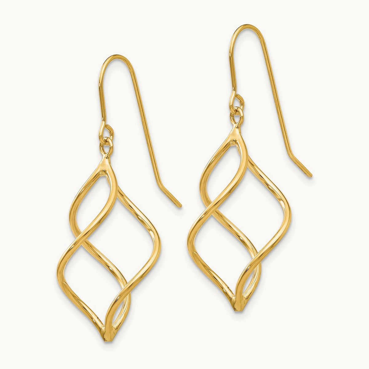 Polished Short Twisted Dangle Earrings — 14K Yellow Gold