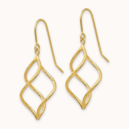 Polished Short Twisted Dangle Earrings — 14K Yellow Gold