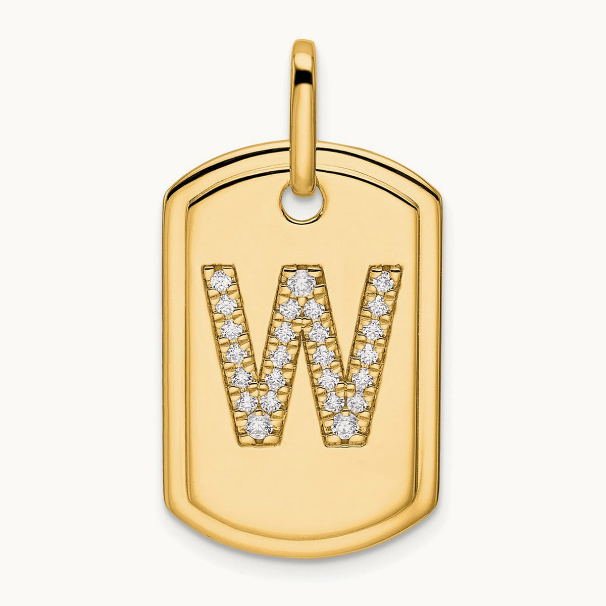 Diamond Dog Tag Charm — 14K Yellow Gold, W