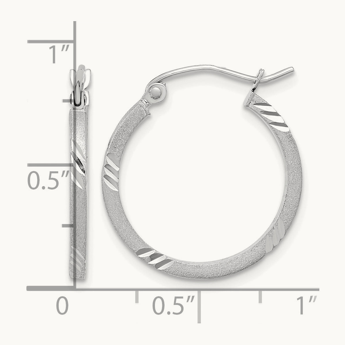 Satin Diamond-cut Square Tube Hoop Earrings — 14K White Gold, 20mm