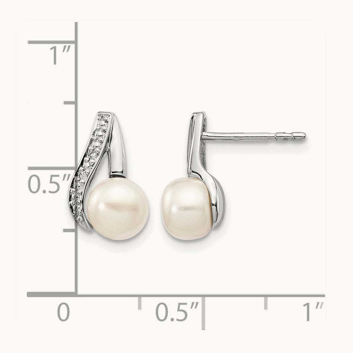 6- Button FWC Pearl .02ct Diamond Post Earrings, 7mm, 14K White Gold