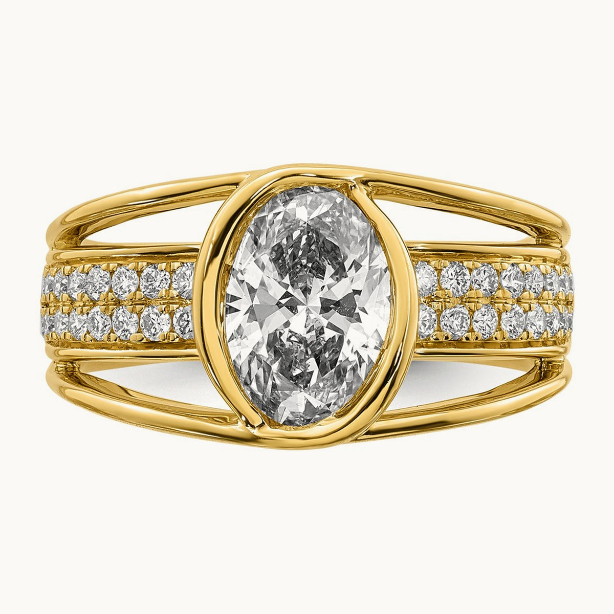 Certified Oval Center Lab Grown Diamond VS+ F+ Ring, 14K Yellow Gold
