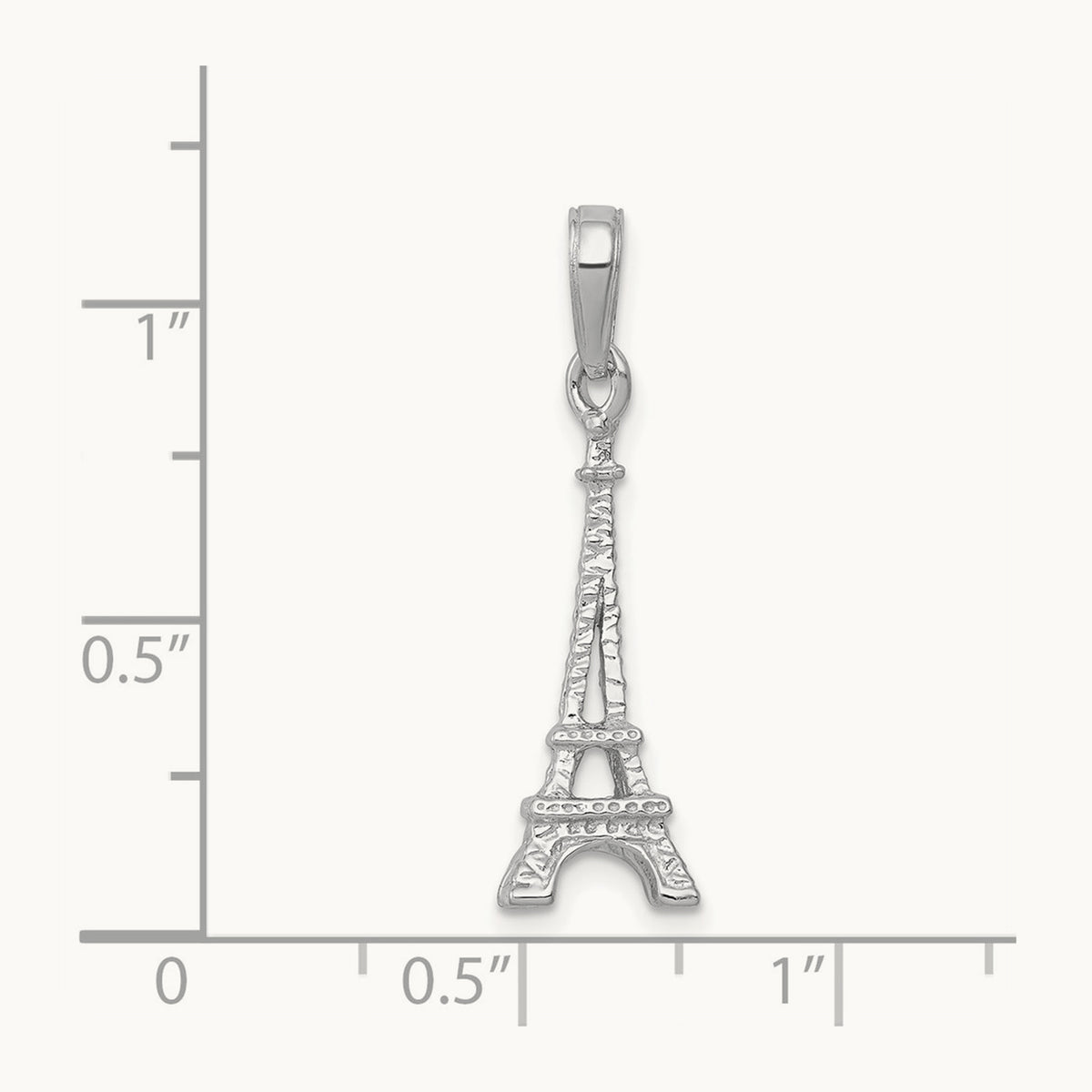Solid Polished 3-D Eiffel Tower Charm — 14K White Gold