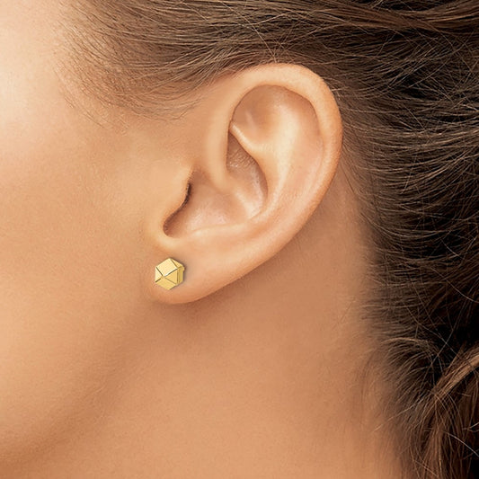Polished Geometric Ball Post Earrings — 10K Yellow Gold