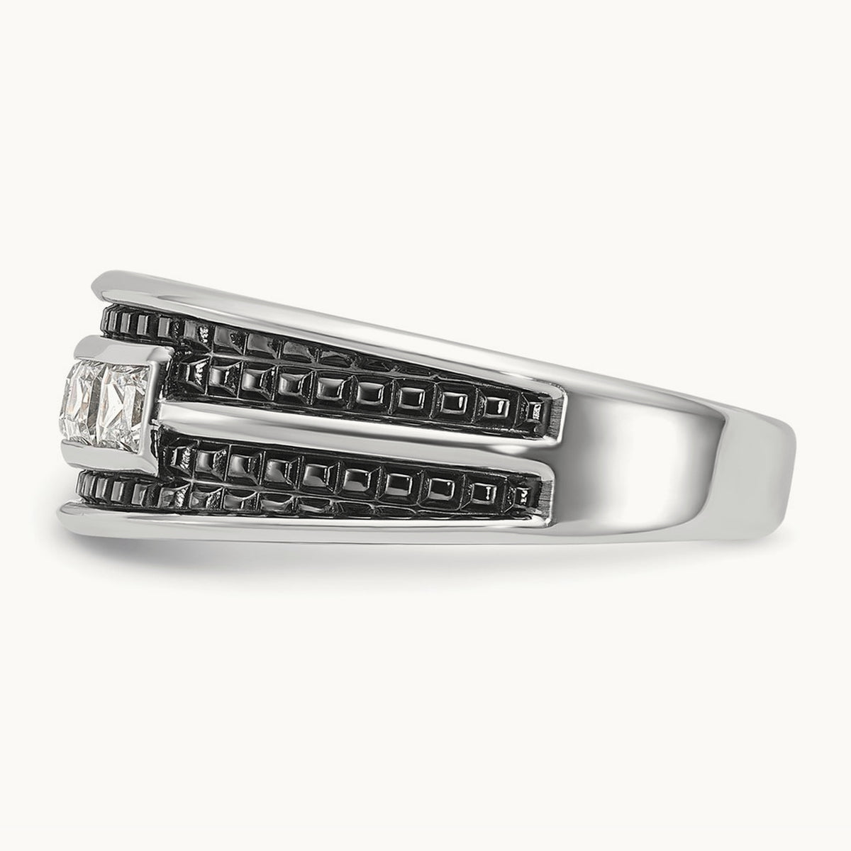 w/ Black RH IBGoodman Men's Textured Square 5-Stone Dia Ring, 14K White Gold