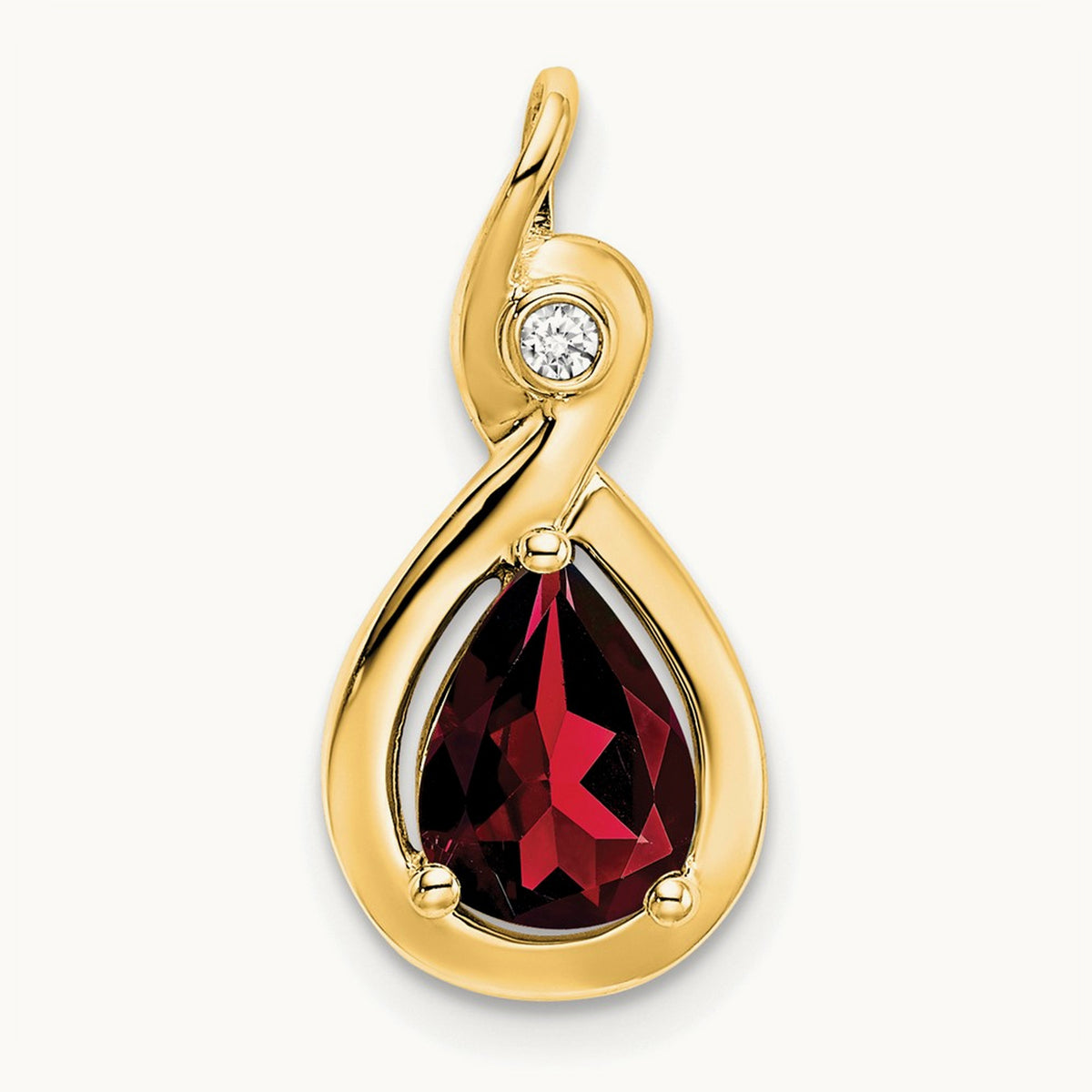 Pear Garnet and Diamond Pendant — 14K Yellow Gold