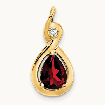 Pear Garnet and Diamond Pendant — 14K Yellow Gold