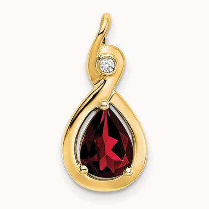 Pear Garnet and Diamond Pendant — 14K Yellow Gold