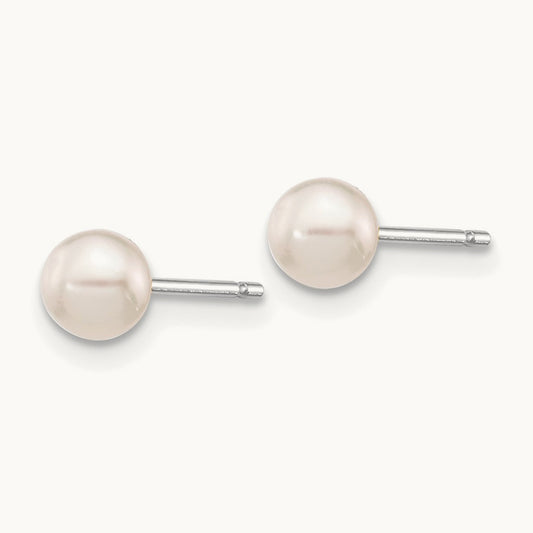 4- Round White Saltwater Akoya Cultured Pearl Earrings, 5mm, 14K White Gold