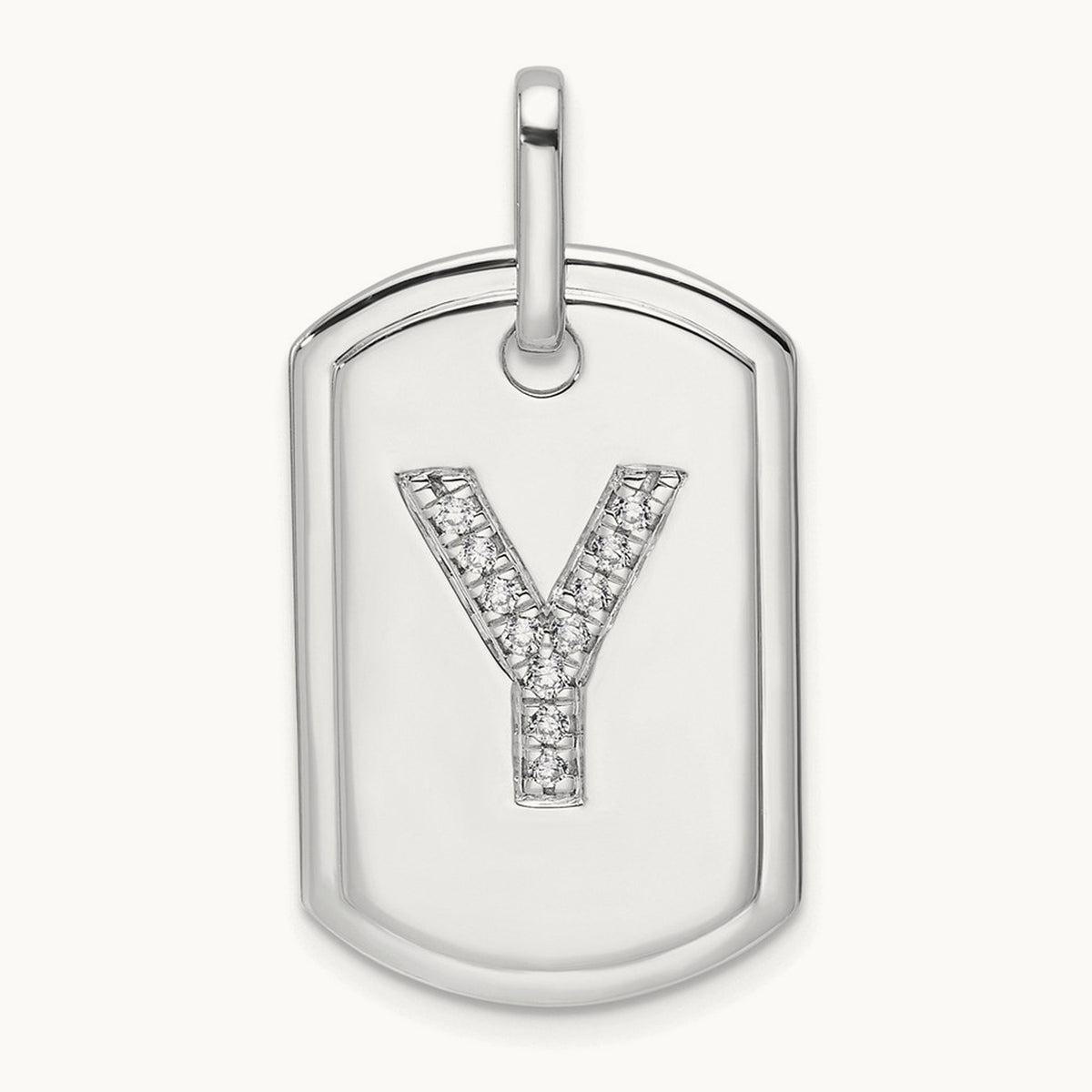 Diamond Dog Tag Charm — 14K White Gold, Y