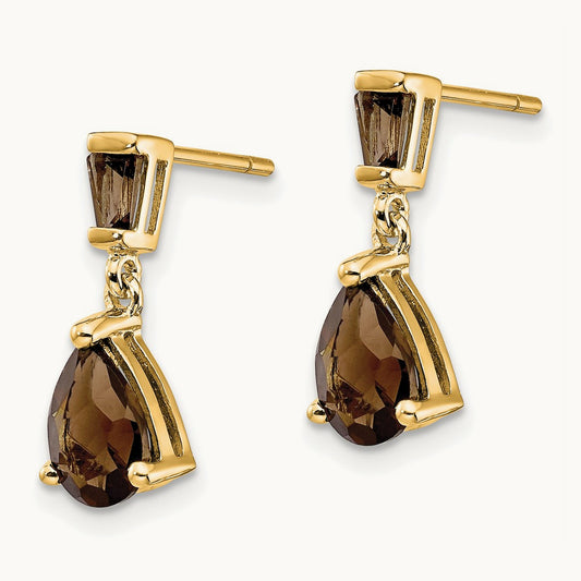 Smoky Quartz Post Earrings, 14K Gold