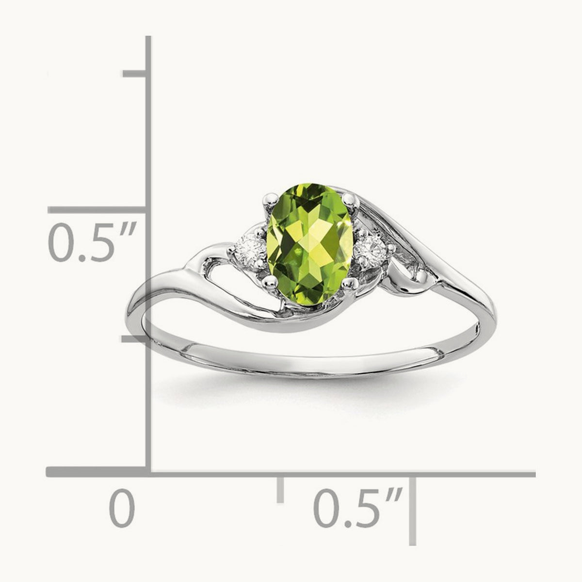 6x4mm Oval Peridot AA Diamond ring, 14K White Gold