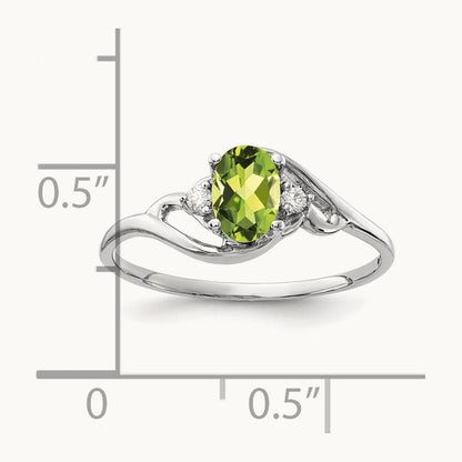 6x4mm Oval Peridot AA Diamond ring, 14K White Gold