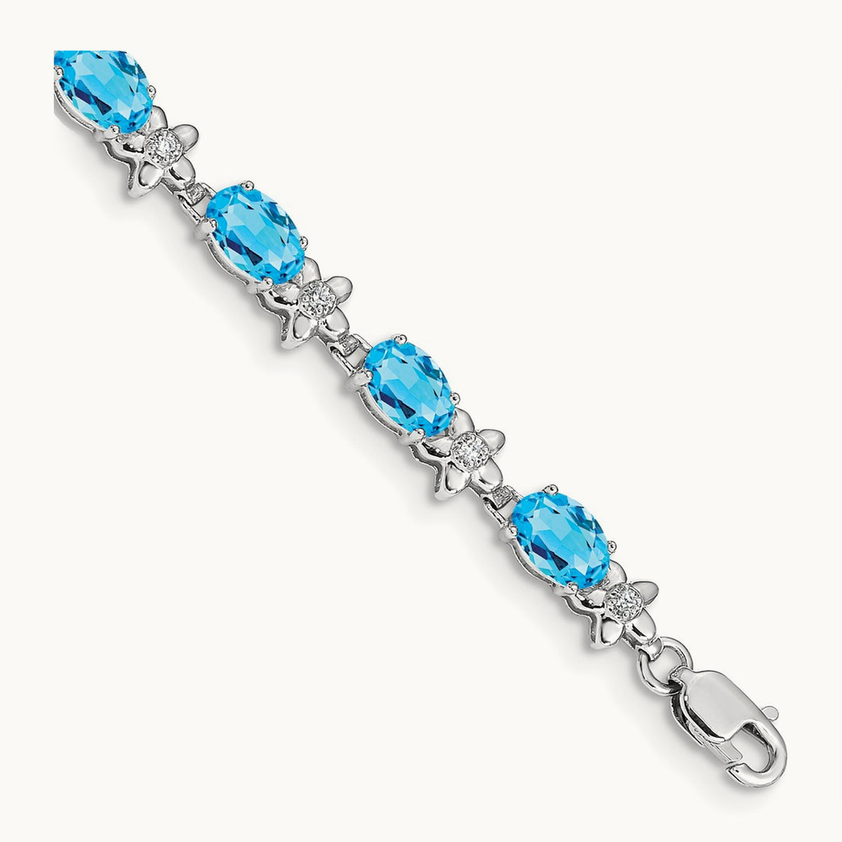 Floral Diamond and Blue Topaz Bracelet — 14K White Gold