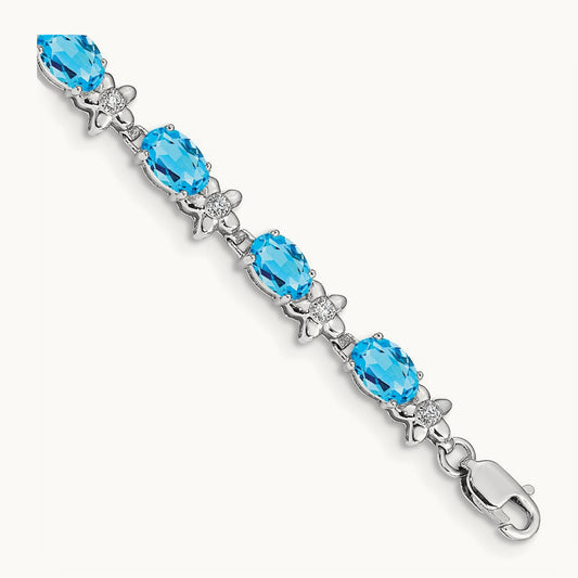 Floral Diamond and Blue Topaz Bracelet — 14K White Gold