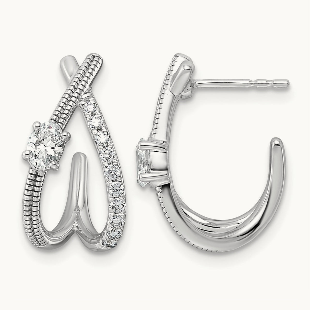 Post Fashion J-Hoop Earrings, 0.50 ct tw Lab-Grown Diamond