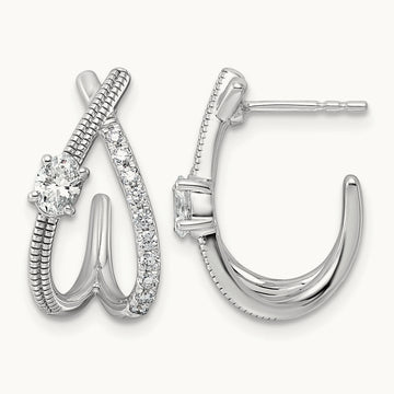 Post Fashion J-Hoop Earrings, 0.50 ct tw Lab-Grown Diamond